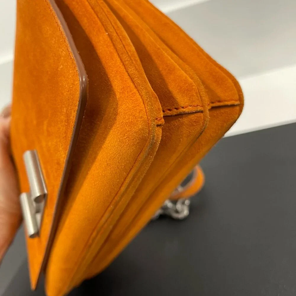 Prada Orange Suede Lock Flap Chain Shoulder Bag (141155)